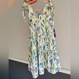 Floral Sleeveless Dress with Blue and Green Pattern